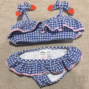 Mini Boden Blue Gingham Bikini with Strawberry Accents